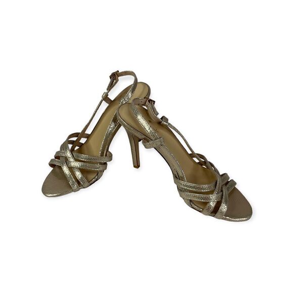 Kate Spade Metalic Gold Sexy Strappy Open Toe Stilettos Size 10M - Picture 1 of 9